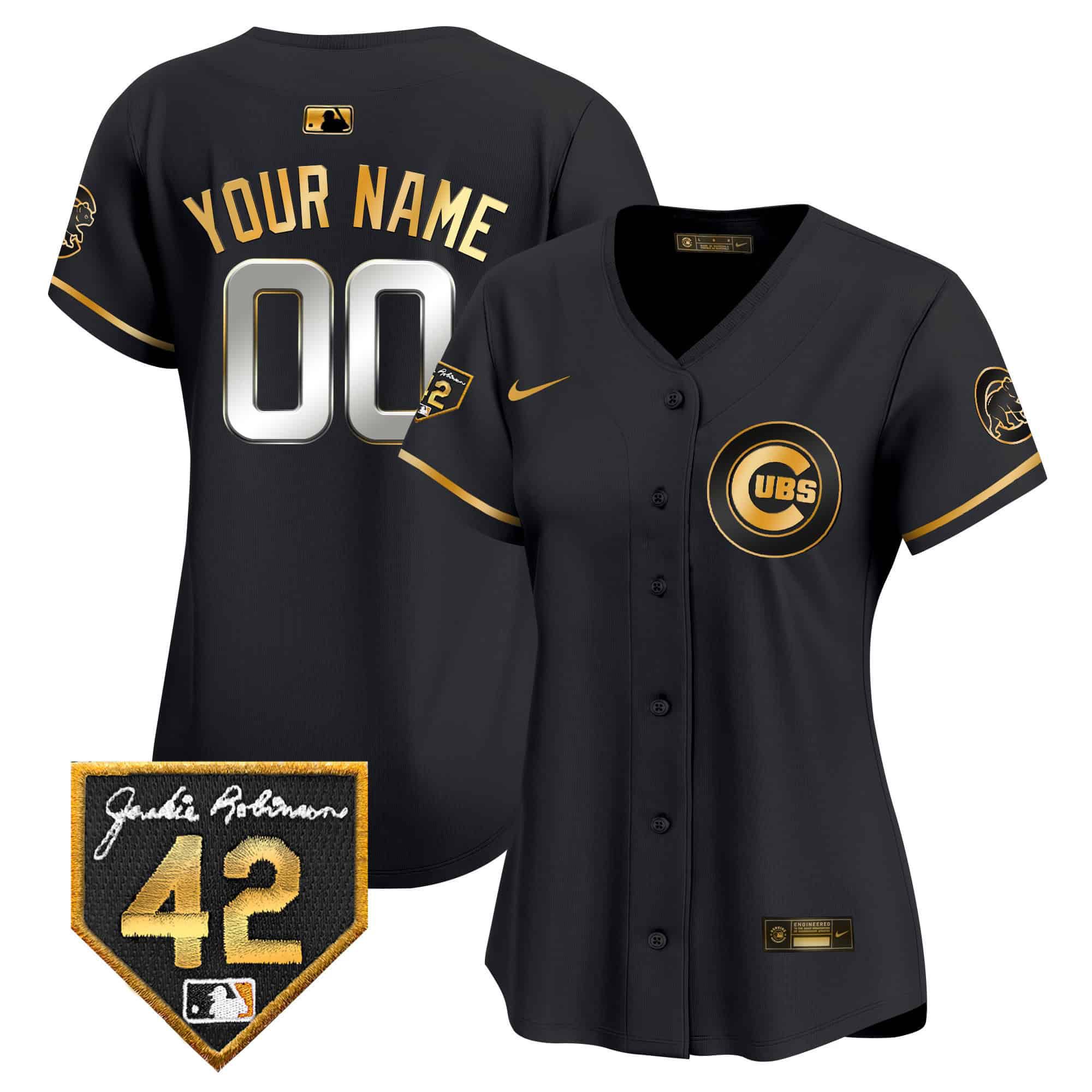 Women Chicago Cubs Black Nike 2024 Jackie Robinson Patch Vapor Premier Limited Custom MLB Jersey